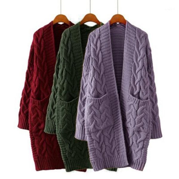 

women cardigan knitted coat long sleeve with pocket long pull femme solid crochet knitting autumn winter fashion sweater1, Black;brown