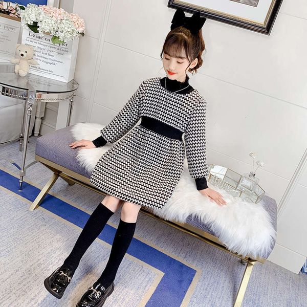 

bird girl's thousand check drs middle school sweet fashion princs plush long sve children's skirt, Red;yellow
