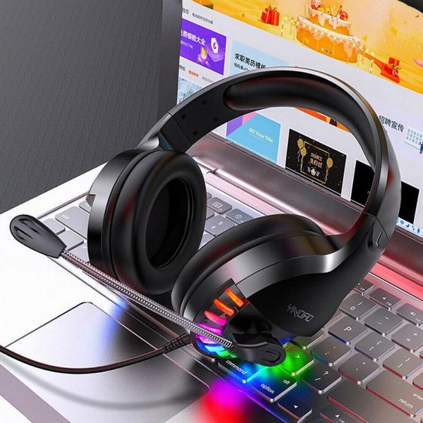 

headphones & earphones noise-cancelling wired gaming headset led light with mic for computers lap auriculares