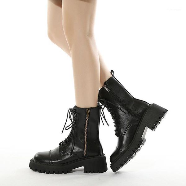 

boots spring autumn women platform rubber sole buckle black leather pu high heels shoes woman comfortable1
