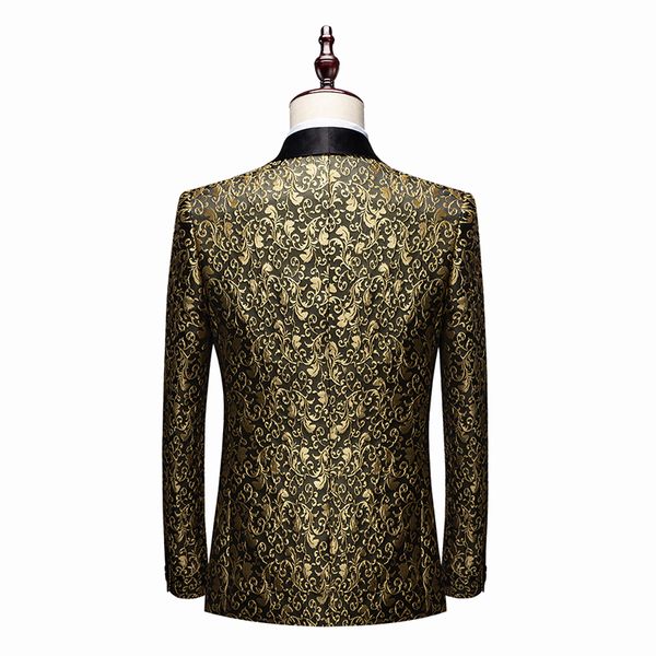 Abiti da uomo Blazer Banchetto Festa Ballo di fine anno Slim Fit Smoking da sposa Giacche da completo Scialle Risvolto Costume di scena Discoteca Cantante Ballerino ospite