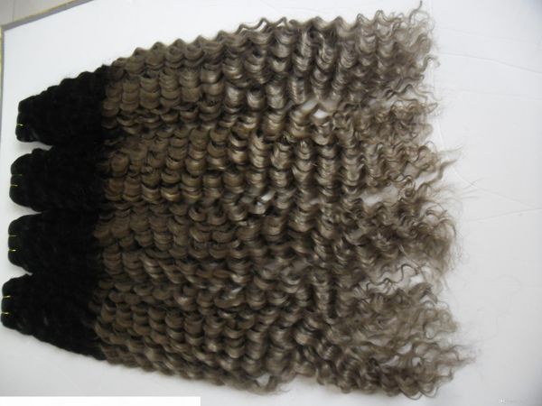 

t1b gray ombre brazilian kinky curly virgin hair 400g brazilian grey hair weave bundles 4pcs kinky curly virgin hair double weft, Black