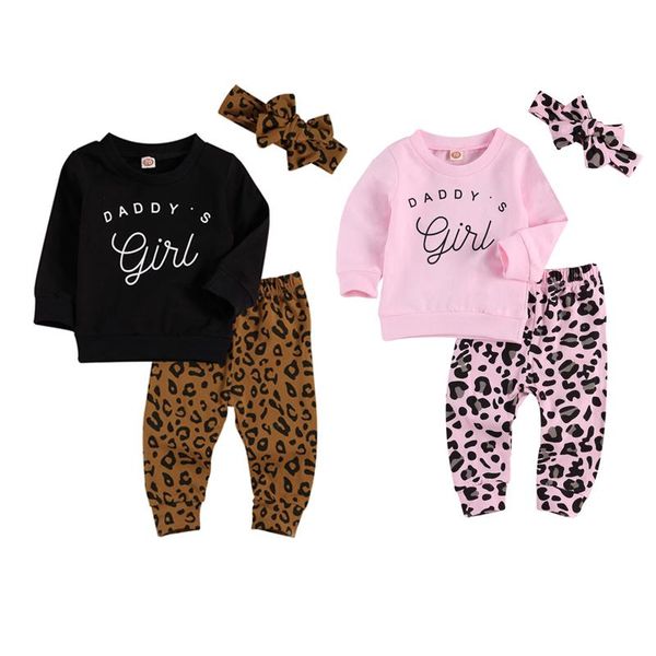 

0-24m папа письмо печать с длинным рукавом толстовка top + leopard pant + headband 3pcs набор набор для новорожденных baby girls одежда, White