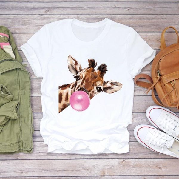 

women cartoon giraffe animal cute 90s style fashion print lady t-shirts womens graphic t shirt ladies female tee t-shirt, White