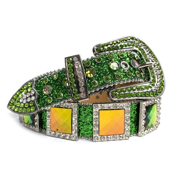 

western rhinestone belts cowgirl cowboy green bling crystal studded leather belt pin buckle for men women, Black;brown