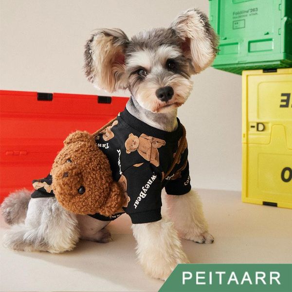 

dog apparel [peitaarr] pet clothing autumn cute bear print sportswear set mini snack bag puppy small medium dogs cats thicken schnauzer