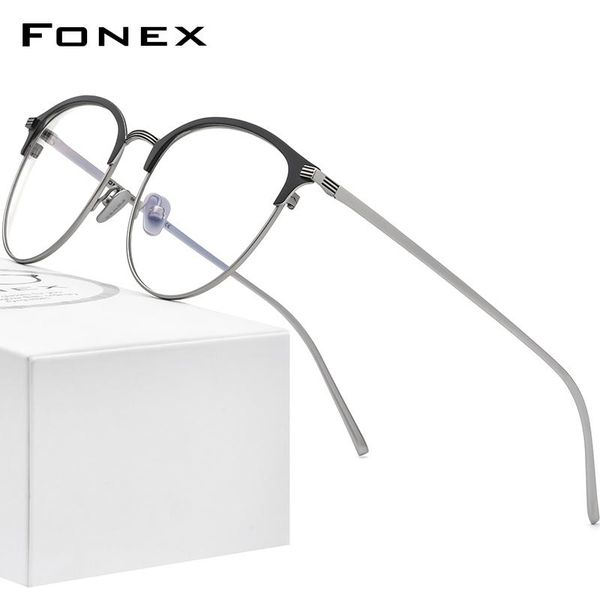

fashion sunglasses frames fonex pure titanium glasses men vintage retro round myopia optical prescription eyeglass 2021 women korean eyewear, Black