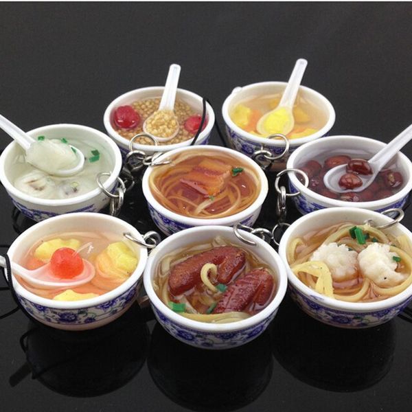 

keychains simulation key chains noodle creative keychain chinese blue and white porcelain bowl mini bag pendant 1pc, Silver