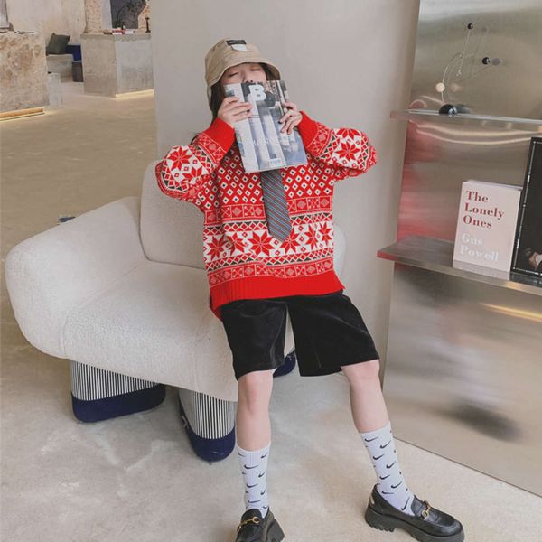 

girls' 2020 winter clothing korean chine new year's fashion children's snowflake sweater, Blue