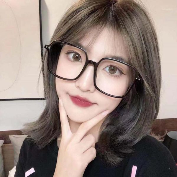 

vintage oversized square new women plastic eyeglasses anti-blue light computer myopia eye glasses for men fashion glasses1, Black