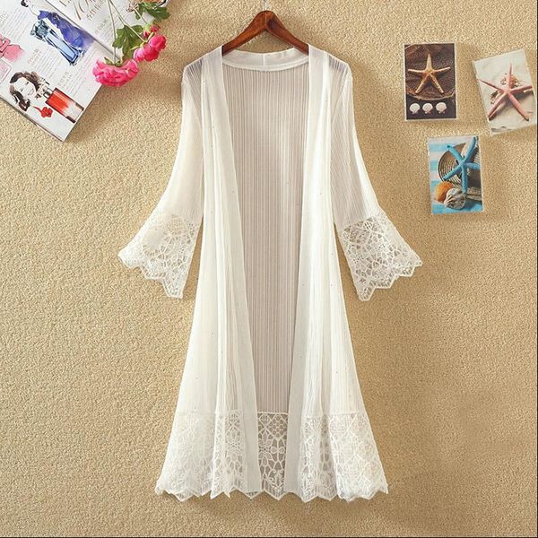 

2021 summer cardigan boho beach shirts kimono women coats blouses shirt fashion hollow out sunscreen lady clothing blusas, White