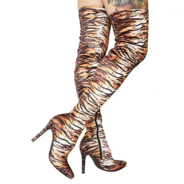 

boots us4-13 womens over knee thigh stretchy leopard snake printed mixed colors stilettos high heel shoes pointed toe plus size1, Black