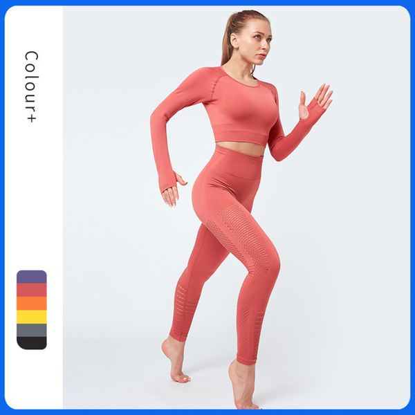 

short fashion thin sports casual suit long sleeve finger high waist breathable quick drying tights, Gray