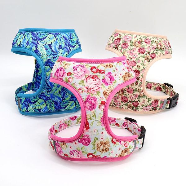 

cute printed dog harness leash set soft mesh pet puppy cat harness adjustable walking lead for small medium dogs cats c wmtzsa
