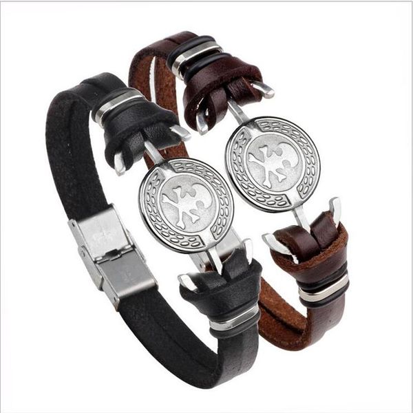 

браслет из берущего браслета из нержавеющей стали из нержавеющей стали с помощью скелета натуральный кожаный браслет отлично подходит для му, Golden;silver