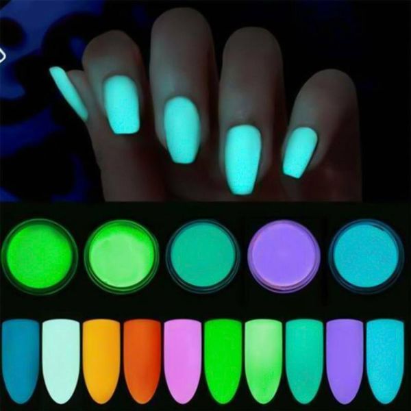 

12 boxes/set glow in dark glitter nail phosphorescent powder pigment luminous shining halloween christmas nail art decorations, Silver;gold