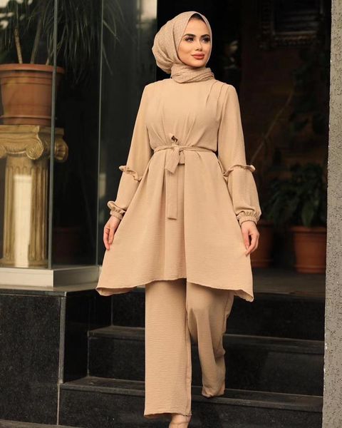 

2 moslem joint pieces dub islamic ribbon + female kaftan turkish hijab muslim ramadan ropa f1790, White