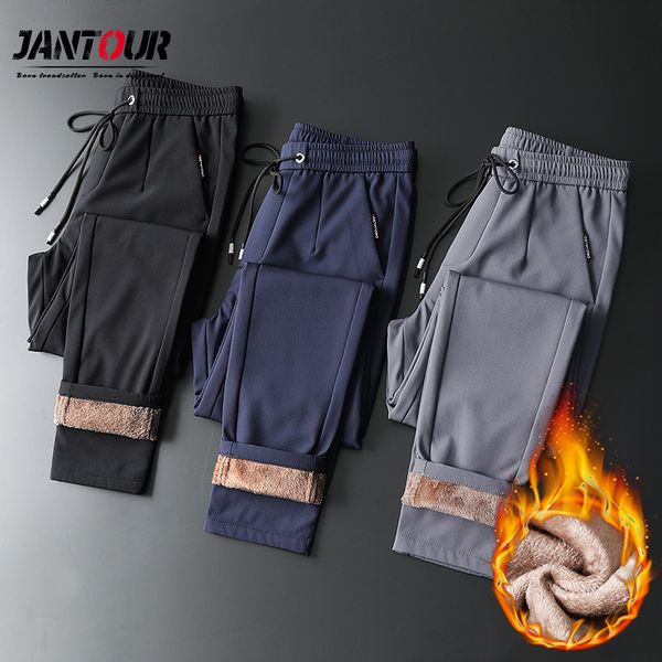 

winter fleece warm thick pants men stretch pants work jogging outdoor gray blue velvet casual men's trousers big size 28-38 c1118