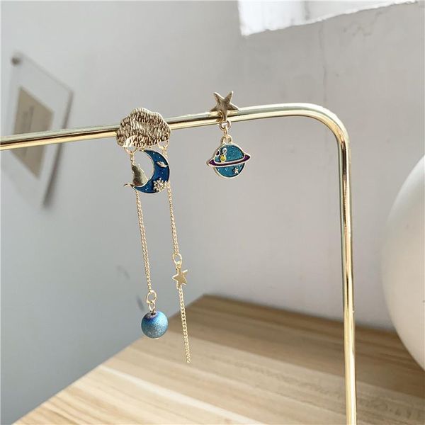 

stud clouds moon cat star asymmetrical earrings south korean temperament girl, Golden;silver