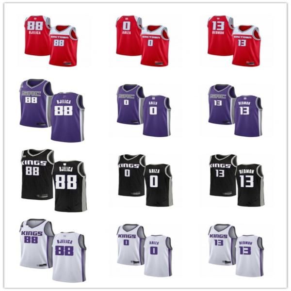 

men women youth sacramento kings 88 nemanja bjelica 0 trevor ariza 13 dewayne dedmon purple black white custom basketball jersey, Black;red