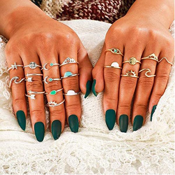 

boho retro stackable rings sets for teen girls women peak sea wave rhinestone knuckle ring joint finger nail ring sets kimter-c41fz