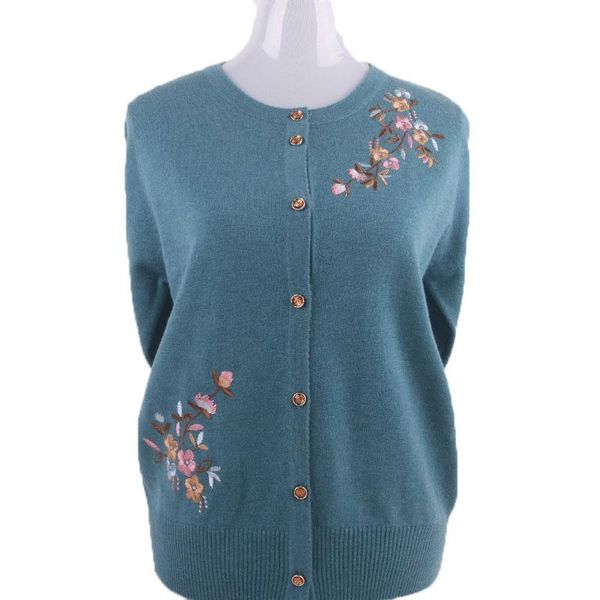 

women's knits & tees fashion women wool sweater middle-aged and elderly knitted sweaters spring autumn embroidered jacket female w12, White