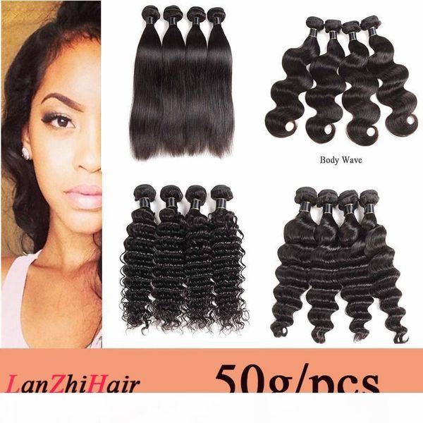 

brazilian straight body wave human hair wefts peruvian malaysian virgin human hair extensions 50g pcs loose deep 3 4 5 6 bundles lot, Black