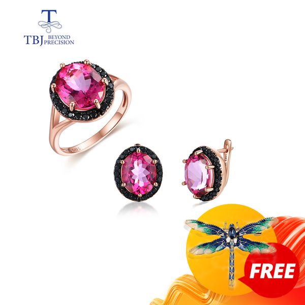 

tbj,natural pink z set ring and earring oval cut 10*12mm 16.5ct gemstone fine jewelry 925 sterling silver for women q1218, Golden;white