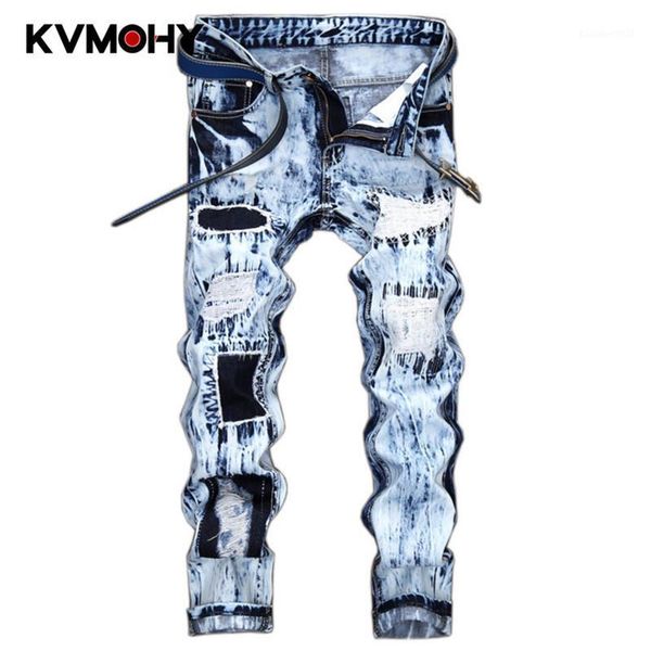 

men's jeans men hip hop skinny pants mens stretched ripped with zippers slim jean joggers trousers streetwear1, Blue