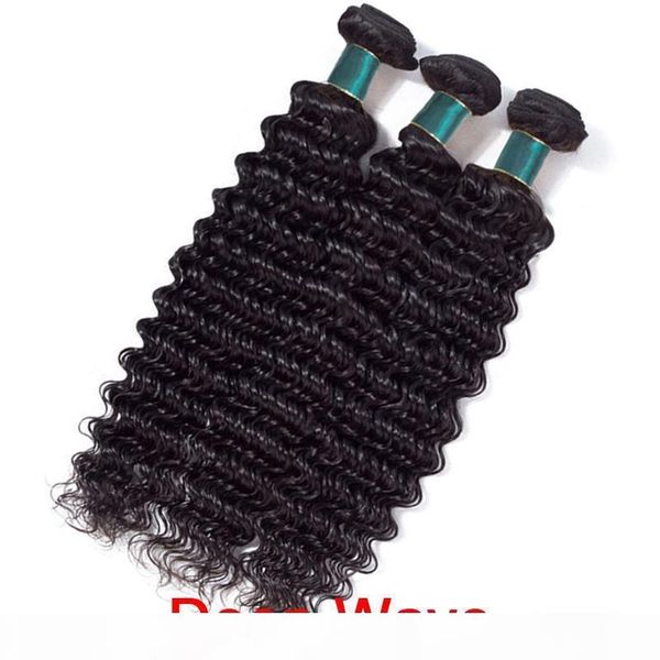 

10a deep wave human hair bundles with frontal brazilian cuticle aligned hair 3 bundles with ear to ear closure 13x4 lace frontal extensions, Black