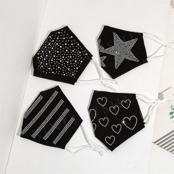 

factory crystals hearts black face masks fashion reusable mascarilla mascherine custom washable child adults can put filter piece 6 5xl c2