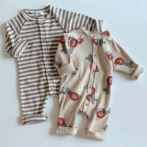 

2021 new rompers long sleeve cotton lion printing boy romper newborn girl striped jumpsuit autumn baby clothing yjsg, Blue