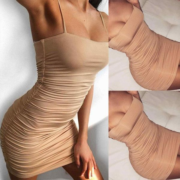 

2019 summer dress women party night bandage bodycon cocktail clubwear sleeveless mini dress strap draped frilly sundress, Black;gray