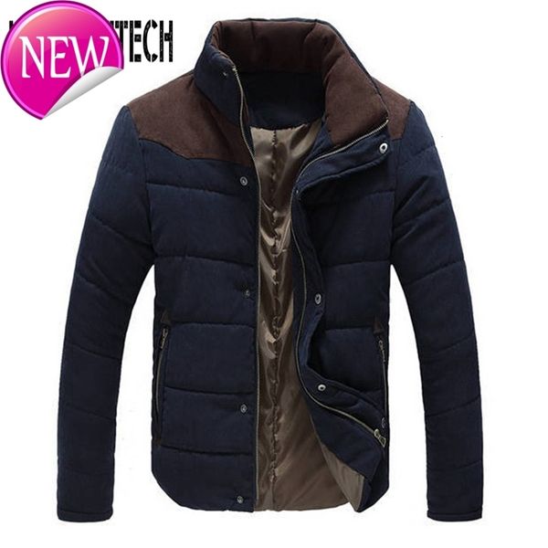 

brand winter jacket men warm casual parkas cotton stand collar winter coats male padded overcoat outerwear clothing plus size4xl, Black