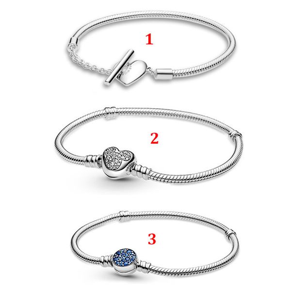 

exquisite s925 sterling silver fit pandora bracelet new button t-shaped snake bracelet temperament diy bead love heart blue crysta charm for, Black