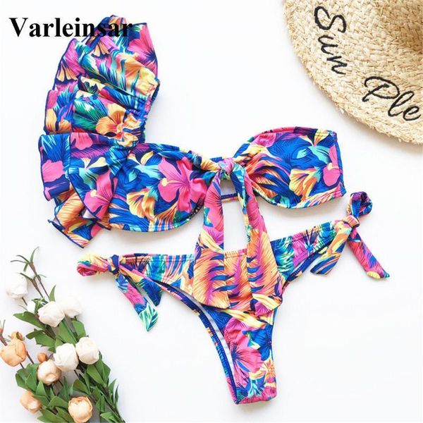 

one shoulder 2020 ruffled bikini women swimwear female swimsuit two-pieces bikini set bather new bathing suit swim v18871, White;black