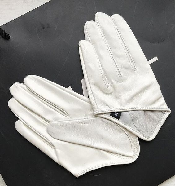 

women' natural sheepskin leather solid white color half palm gloves female genuine leather fashion short driving glove r1169 201020, Blue;gray