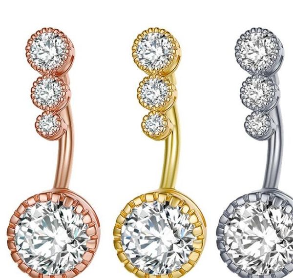 

copper zircon belly button rings rhinestone crystal men women navel ring body piercing jewelry fashion accessories 3, Silver