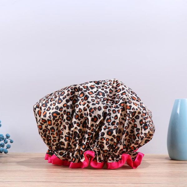 

2pcs waterproof bathing caps creative double-layer leopard pattern delicate preventing lampblack caps for ladies