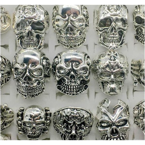 

wholesale lots 50pcs vintage skull carved biker men's silver plated rings j wmtfrt new_dhbest