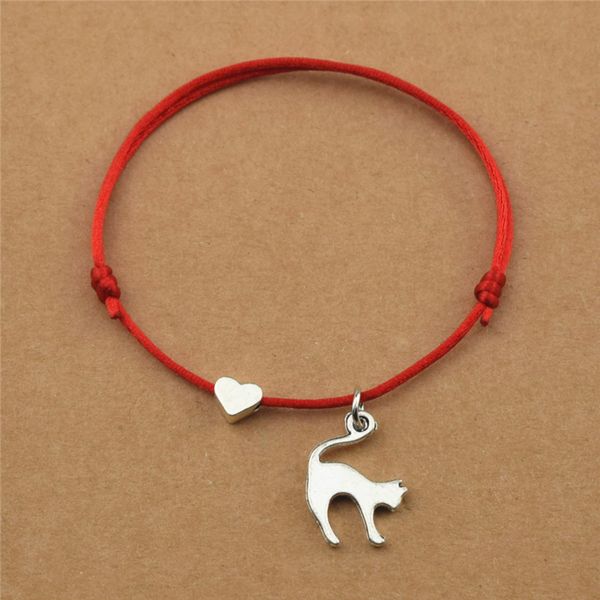 

elegant red black rope string cute animal heart love cat charm bracelets for women girls cats lover jewelry birthday party gifts, Golden;silver