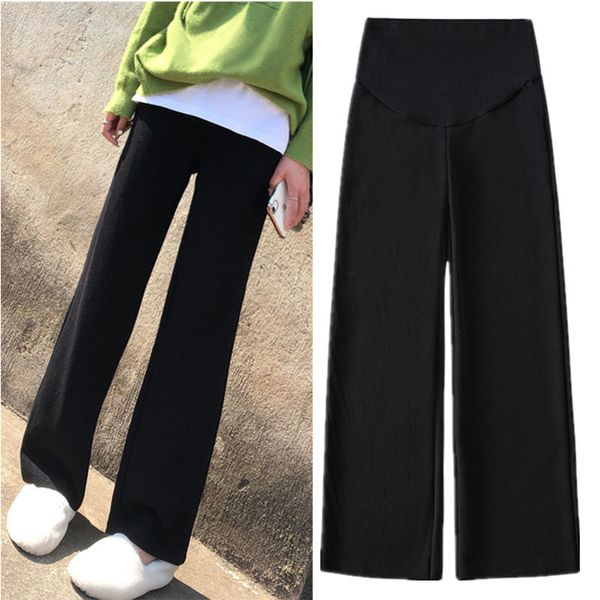

pregnant women's knitted wide leg spring and thick fashion mother winter plush bottom pants autumn, White