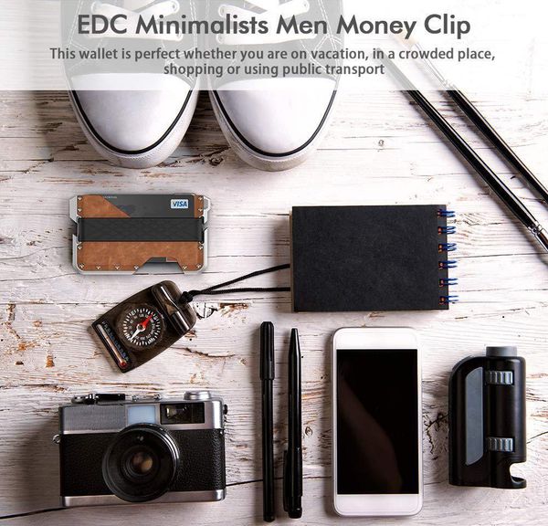 

fashion designer ultra thin bottle opener genuine leather rfid blocking wallet rubber metal aluminum bu bbywmd bdesports, Brown;gray