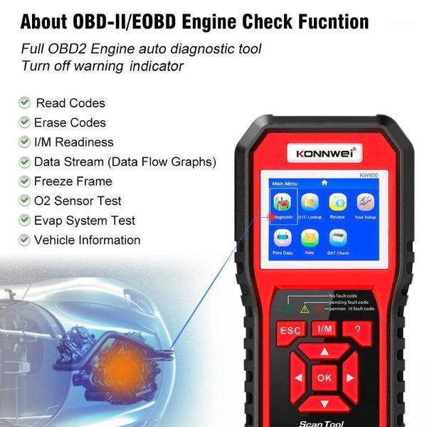 

konnwei obd2 scanner kw850 code reader vehicle engine diagnostic eobd scan tool for all obdii &can protocol cars since 19961