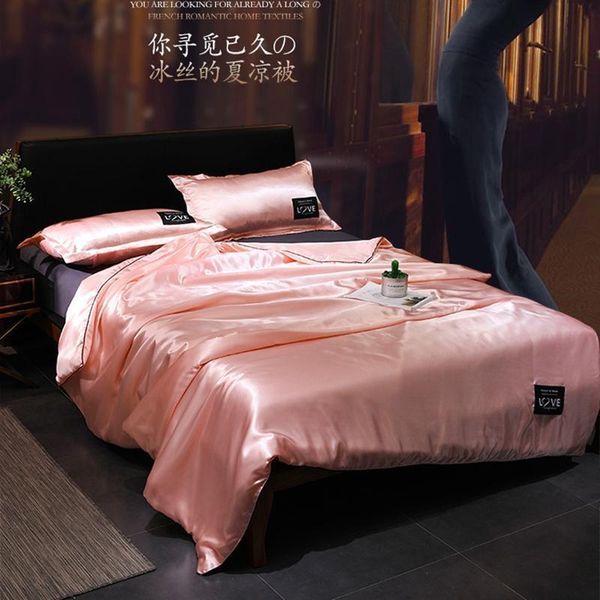 

edredn de seda satinada para verano, juego de cama monocolor, 2020