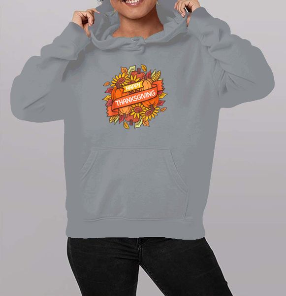 

wt20134 winter new sports fashion hooded sweater women's thanksgiving happy thanksgiving personalized print, Black