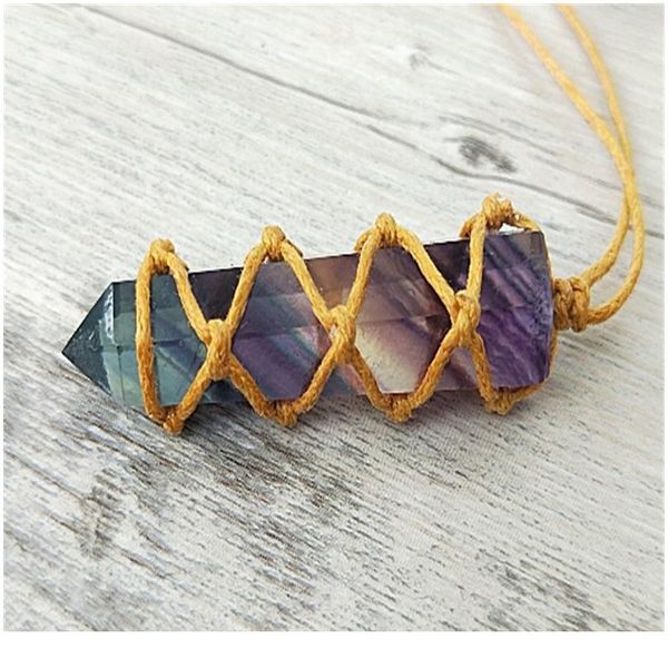 

fluorite necklace natural stone rainbow chakra pendant natural quartz hexagonal pendulum column reiki healing jew jllcnt, Black
