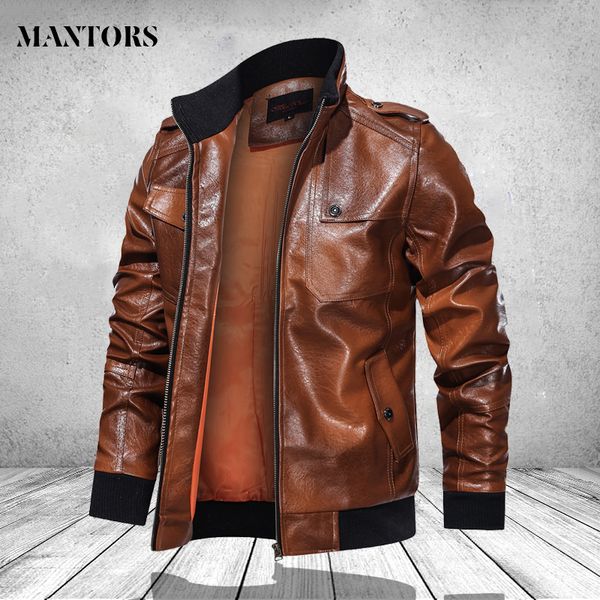 

jackets and coats fashion winter autumn zipper mens leather jacket stand collar slim male bomber overcoat 4xl black brown kg-65