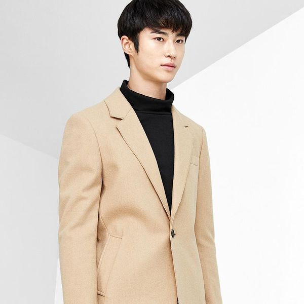 

gxg men's men's type beige long coat woolen coat #632264711, Black