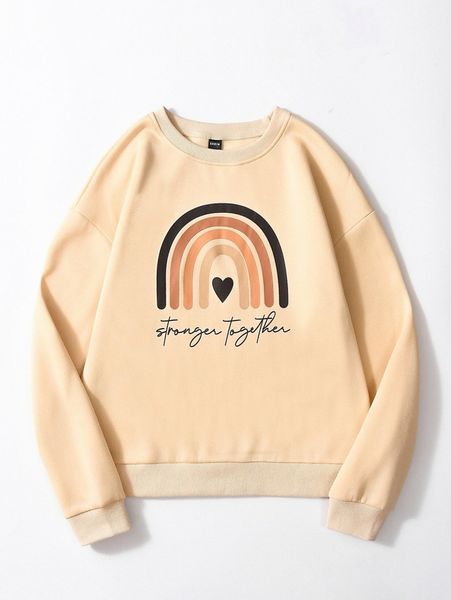 

slogan & rainbow print sweatshirt c33m#, White;black